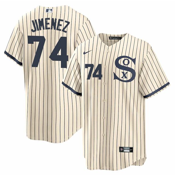 Men Chicago White Sox 74 Jimenez Cream stripe Dream version Game Nike 2021 MLB Jersey